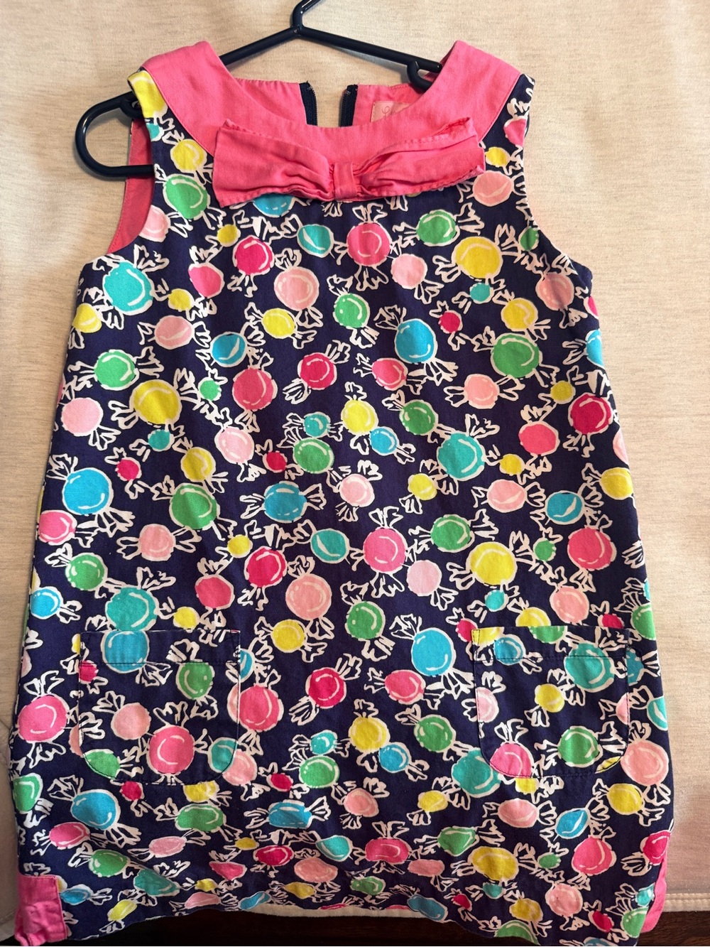 Lilly Pulitzer Pink and Navy Floral-Trim Dress -  Children’s Size 6